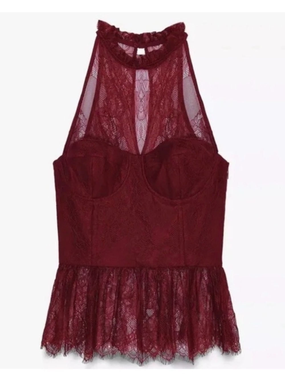 ZARA LACE HALTER TOP
BURGUNDY